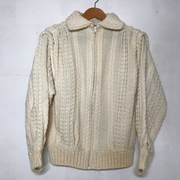 Vtg Irish Wool Fisherman Zip Cardigan ZIP OFF CONVERTIBLE SLEEVE To Sweater Vest - Picture 1 of 16